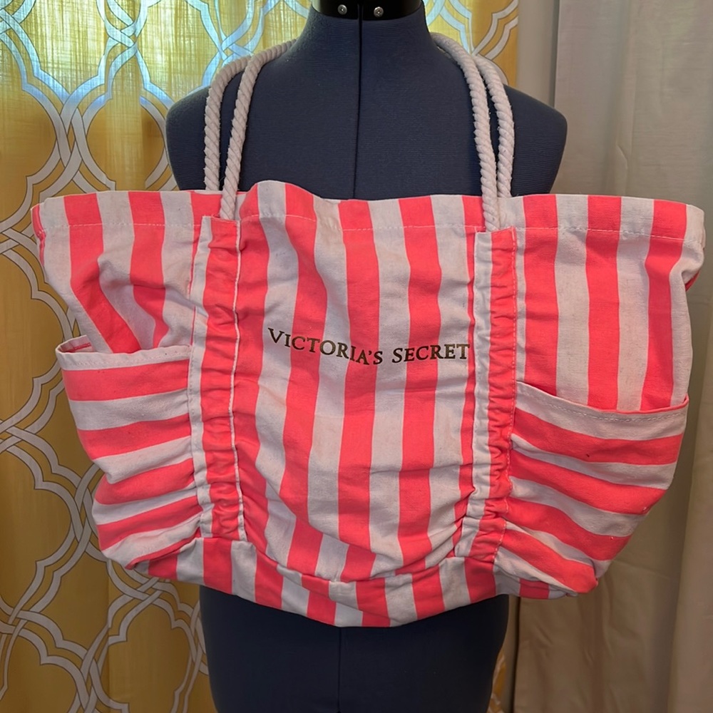 Victoria’s Secret pink stripe beach overnight tote bag